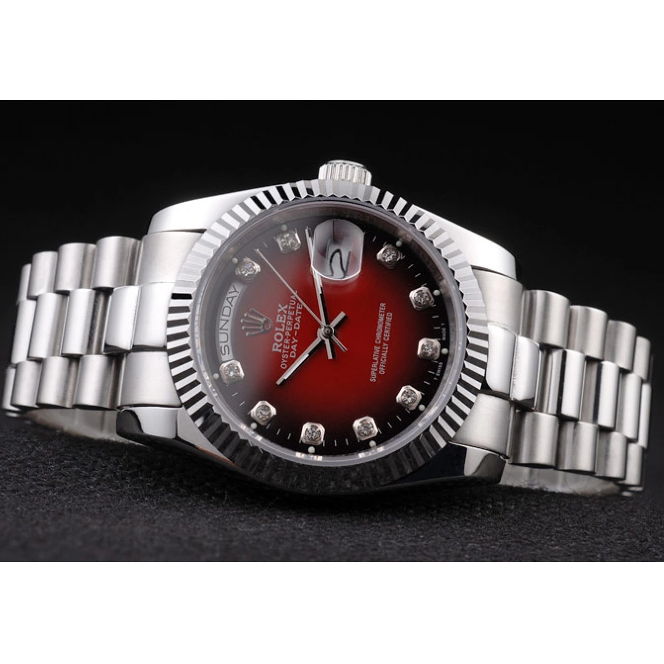 Good copy rolex watches Rolex Dial Tone Steel Two Red Stainless Day-Date Polished 0705